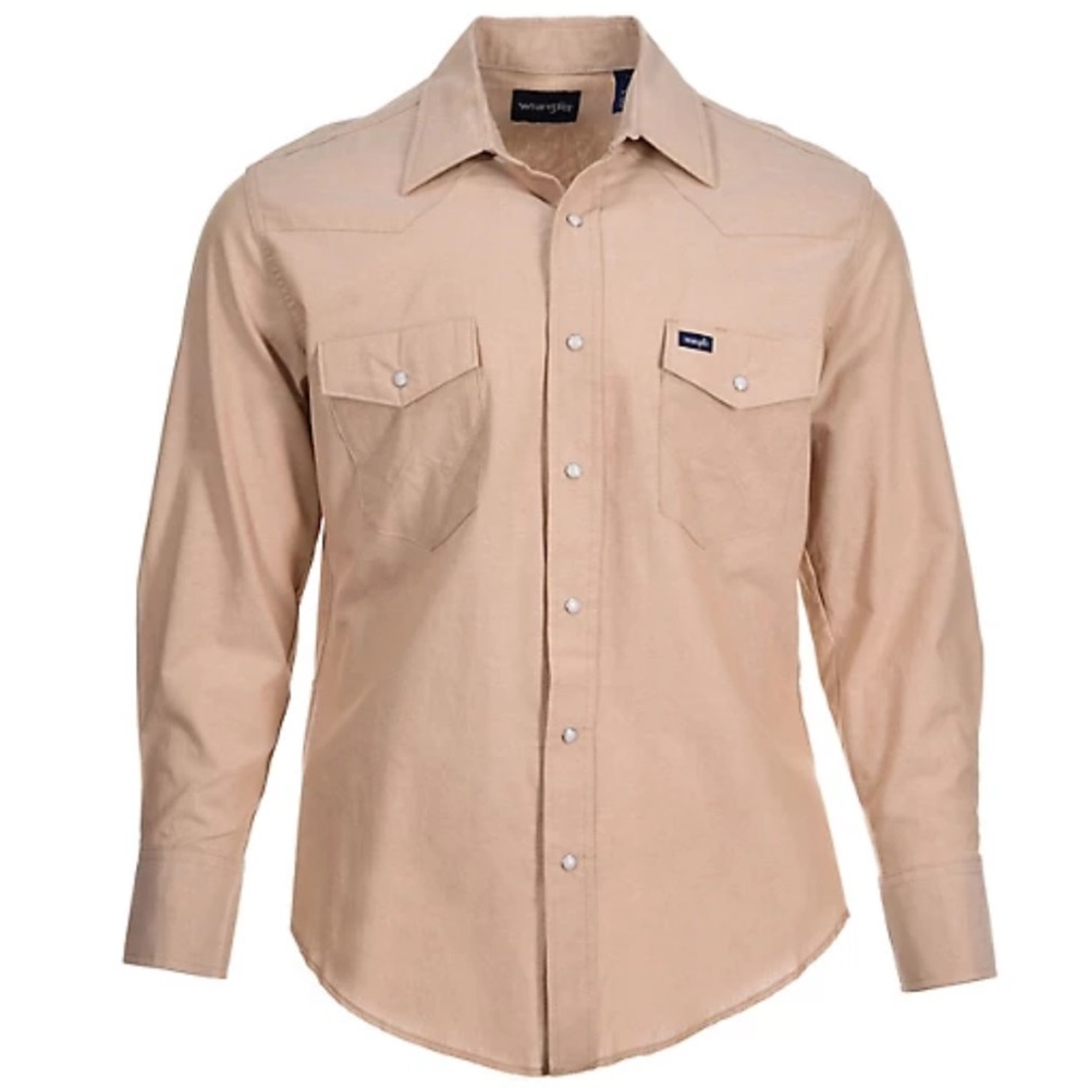 Wrangler Men’s Khaki Cowboy Cut Western Chambray Shirt